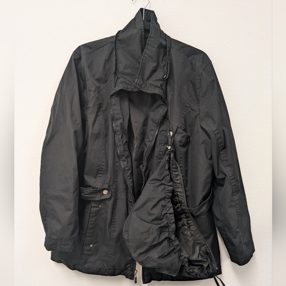 Weather Tamer Women's Black Raincoat Jacket sz 1X Removable Hood - Picture 7 of 10